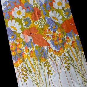 Vintage Floral Fabric Piece Flower Power 1970s Condotti Orange Yellow Purple